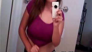 Busty Teen Hottie Shows Her Big Tits While Taking Selfie